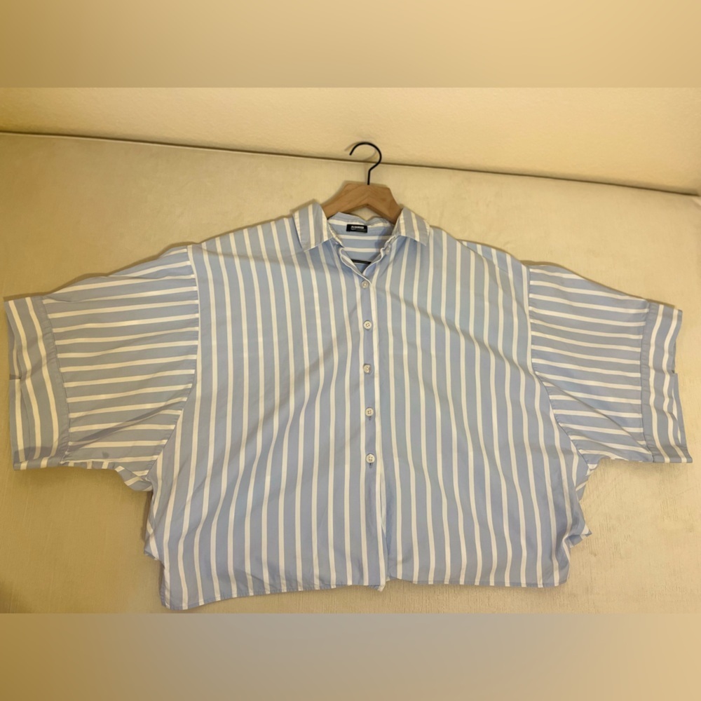 Jil Sander Navy Blouse - Women's 36 Medium Blue White - Button Down Striped
